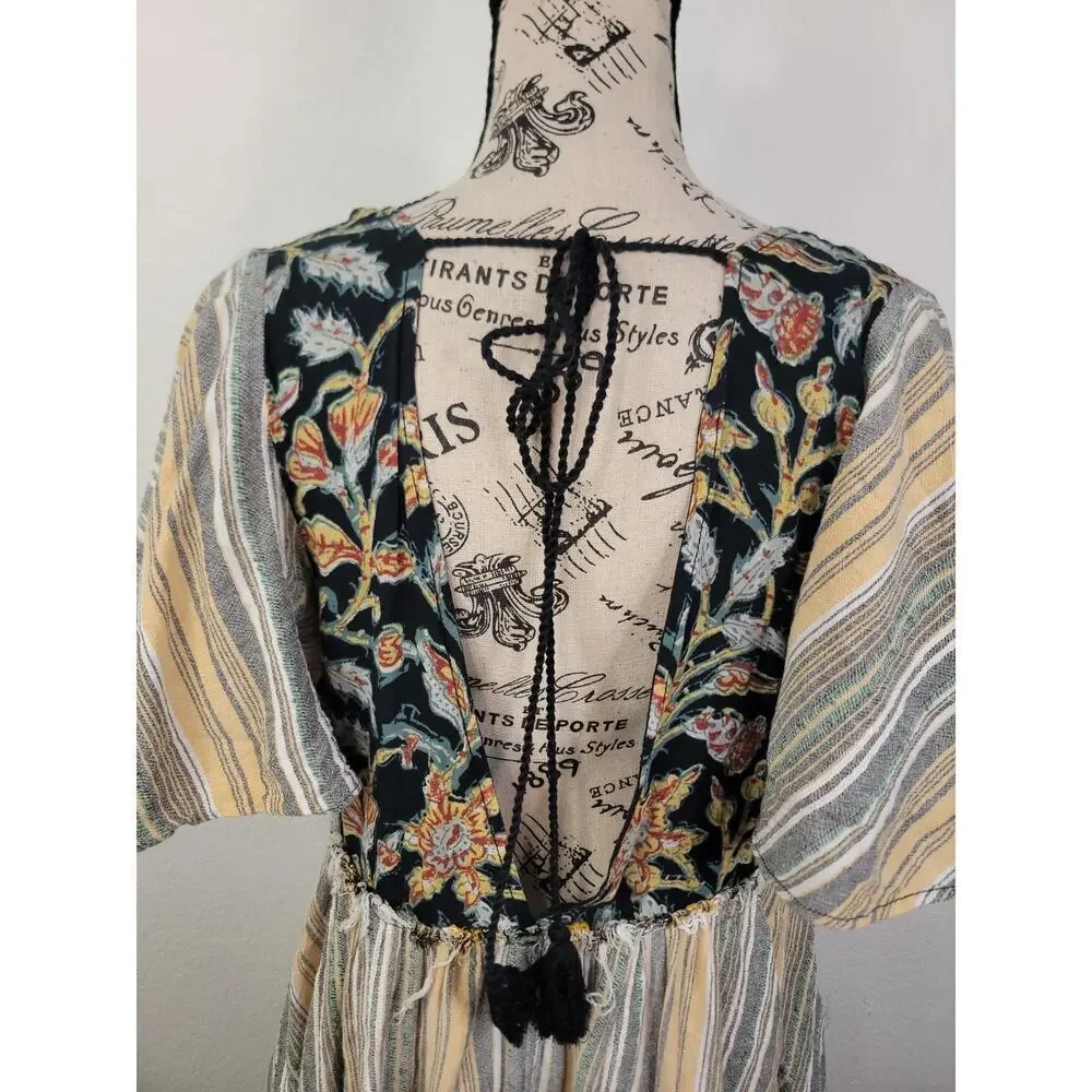 Free People Babydoll Under The Sun Mini Dress Tunic Top Boho Floral Sz Medium